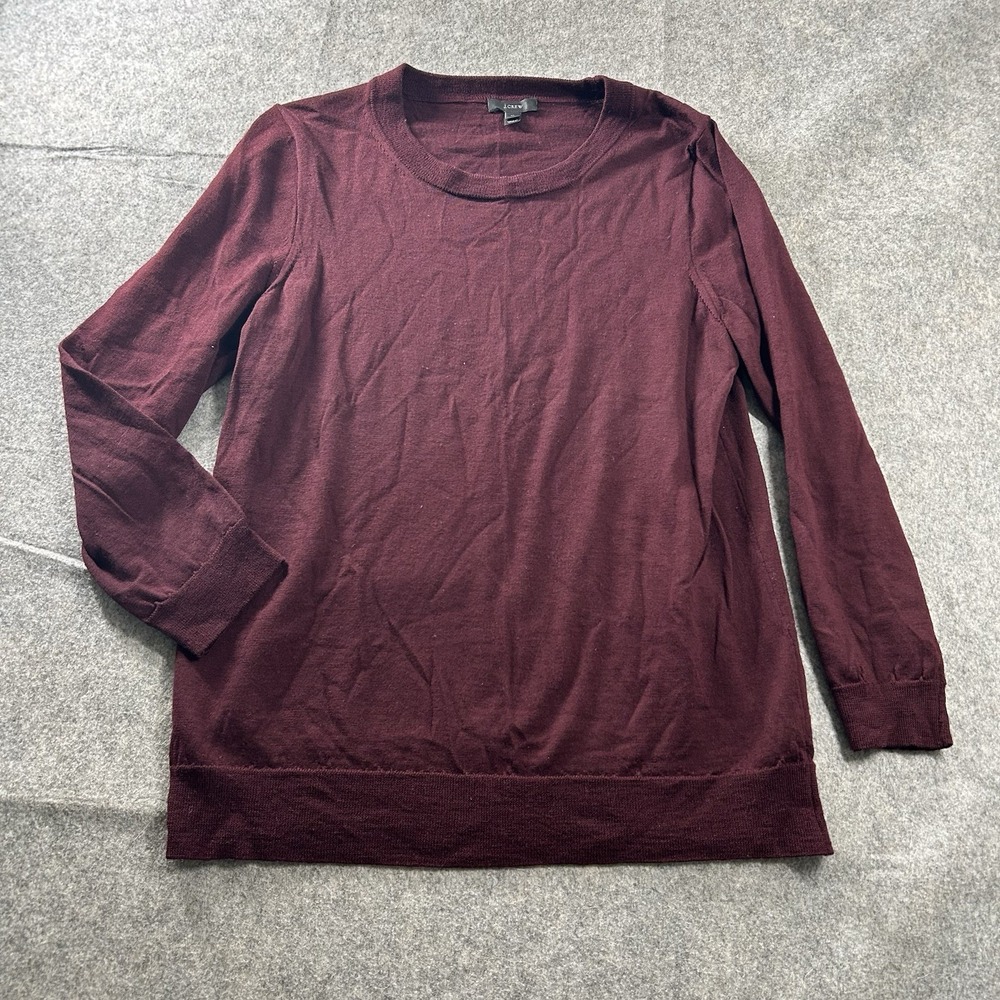 J Crew Sweater Womens XL 100% Merino Wool Crew Neck Maroon Red